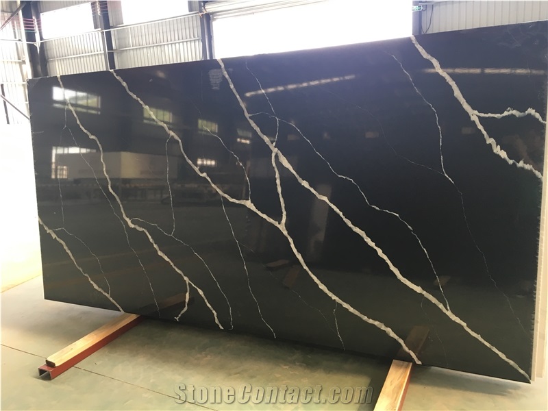 Black Artificial Stone Quartz Kitchen Countertops And Top