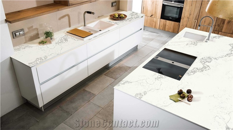 Engineered Artifical Calacatta White Quartz Stone Slabs