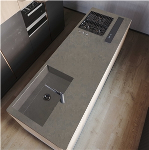 Grey Artificial Quartz Stone Kitchen Countertop Island Top