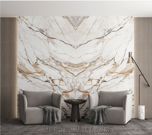 Large-Format Bookmatch Artificial Sintered Stone Wall Panel