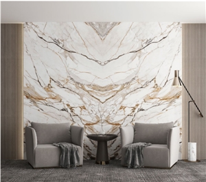 Large-Format Bookmatch Artificial Sintered Stone Wall Panel