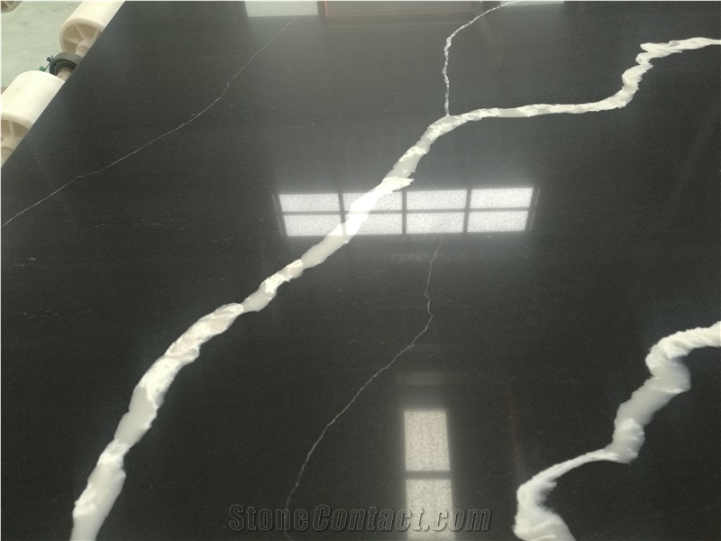 Nero Marquina Marble Look Engineered Quartz Stone Slabs