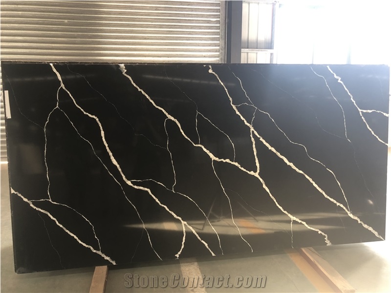 Nero Marquina Marble Look Engineered Quartz Stone Slabs