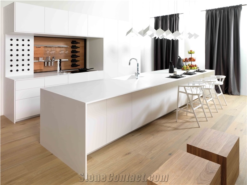 Pure White Artificial Quartz Kitchen Worktop,Island Top
