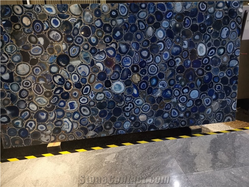 Semiprecious Blue Agate Stone Marble Slab Wall Panel
