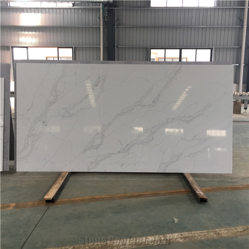 White Artificial Calacatta Quartz Slabs For Vanity Top