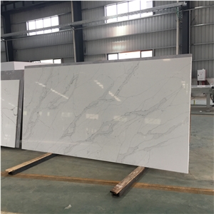 White Artificial Calacatta Quartz Slabs For Vanity Top