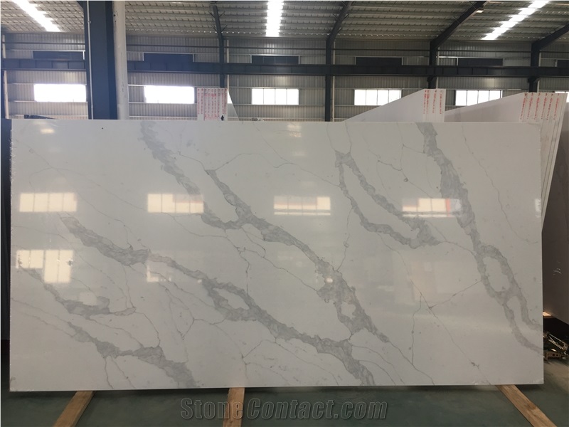 White Artificial Calacatta Quartz Slabs For Vanity Top