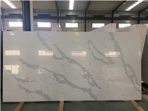 White Artificial Calacatta Quartz Slabs For Vanity Top