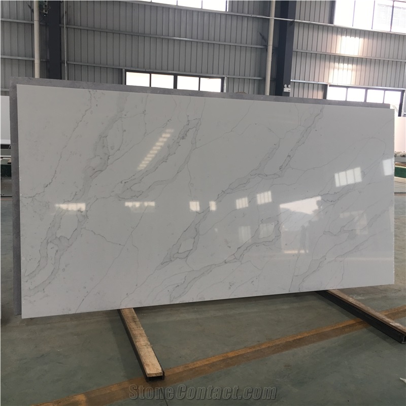 White Artificial Calacatta Quartz Slabs For Vanity Top