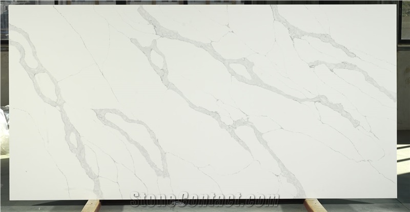 White Artificial Calacatta Quartz Slabs For Vanity Top