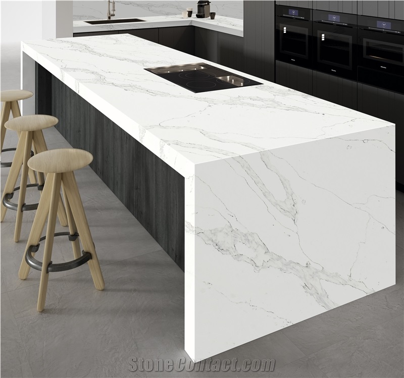 White Artificial Calacatta Quartz Slabs For Vanity Top