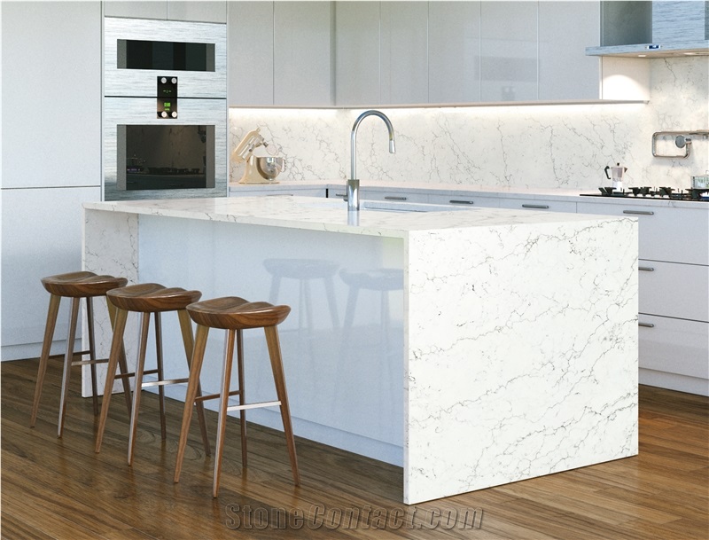 White Artificial Carrara Engineered Quartz Stone Slabs
