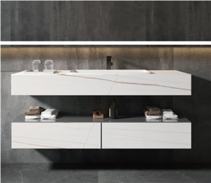 White Artificial Sintered Stone Bath Countertops Vanity Top