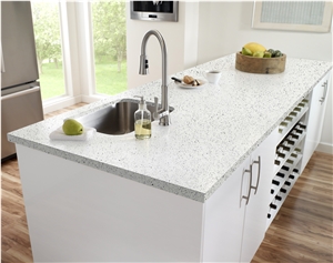 White Mirror Grains Quartz Kitchen Prefab Countertops
