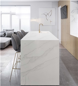 White Quartz Prefab Kitchen Countertops Bar Tops