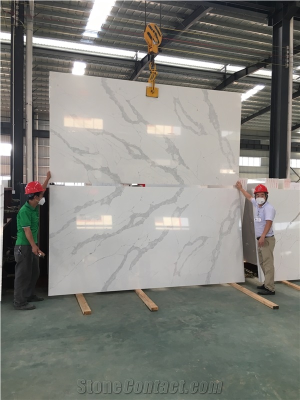 White Quartz Prefab Kitchen Countertops Bar Tops