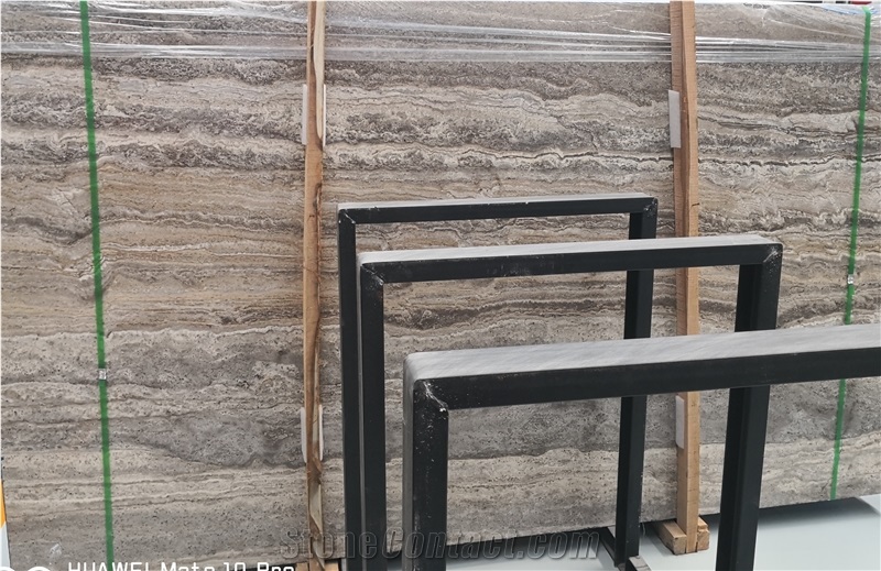 Filled Wavy Kashan Silver Travertine Stone Tiles & Slabs
