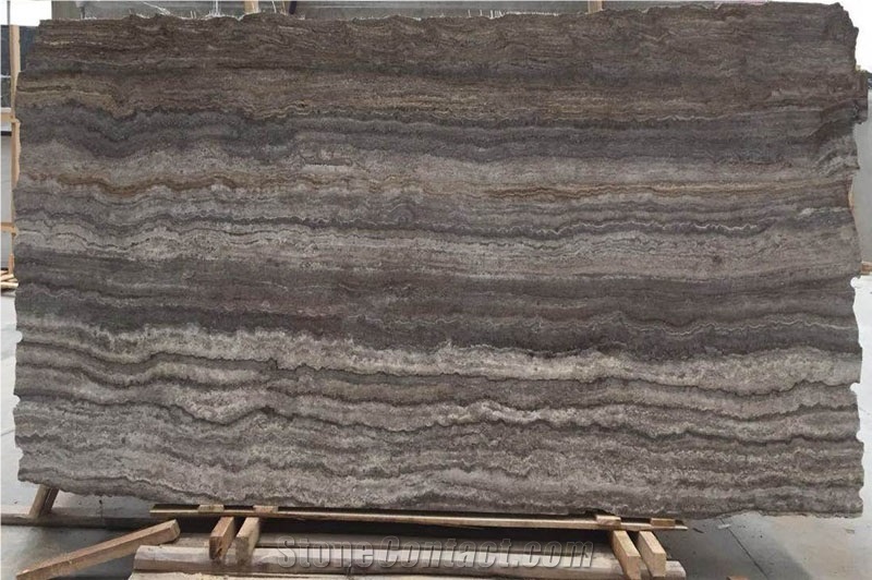 Filled Wavy Kashan Silver Travertine Stone Tiles & Slabs