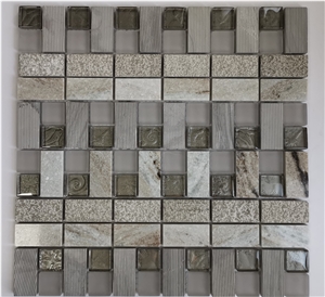 Glass And Marble Linear Strips Mosaic Wall Mosaic Tiles
