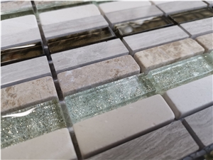 Glass And Marble Linear Strips Mosaic Wall Mosaic Tiles