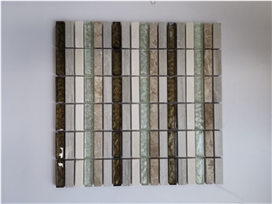 Glass And Marble Linear Strips Mosaic Wall Mosaic Tiles