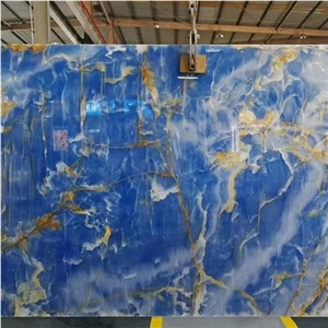 Gold Sky Blue Jade Onyx Slabs Tile For Background