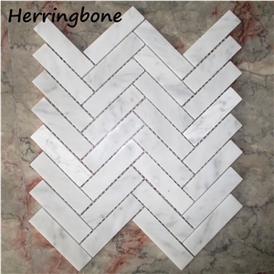 Herringbone Shape Marble Mosaic Pattern Floor Tile For Wall