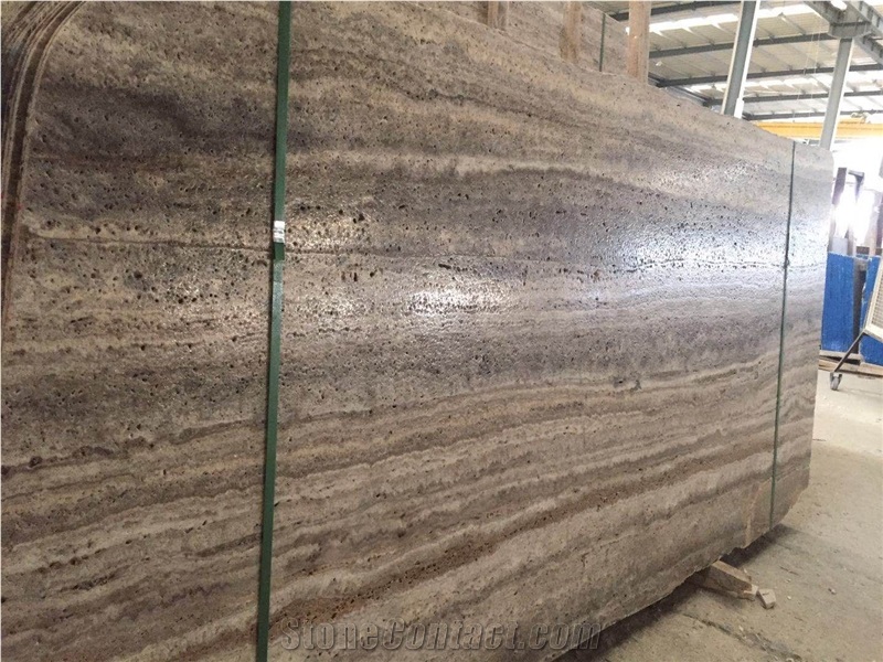 Leathered Face Iran Wavy Zebra Silver Grey Travertine Slabs
