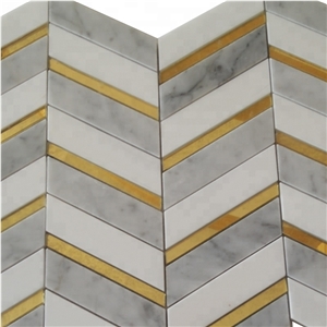 Mixed Carrara Marble Inlay Glass Water-Jet Mosaic Tile