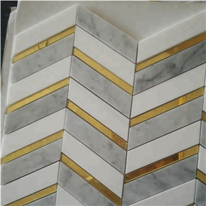 Mixed Carrara Marble Inlay Glass Water-Jet Mosaic Tile