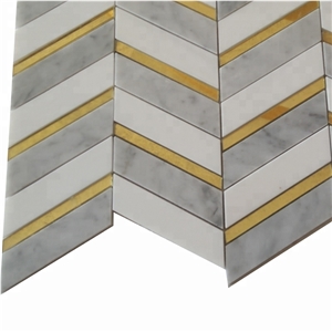 Mixed Carrara Marble Inlay Glass Water-Jet Mosaic Tile