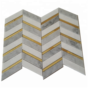 Mixed Carrara Marble Inlay Glass Water-Jet Mosaic Tile