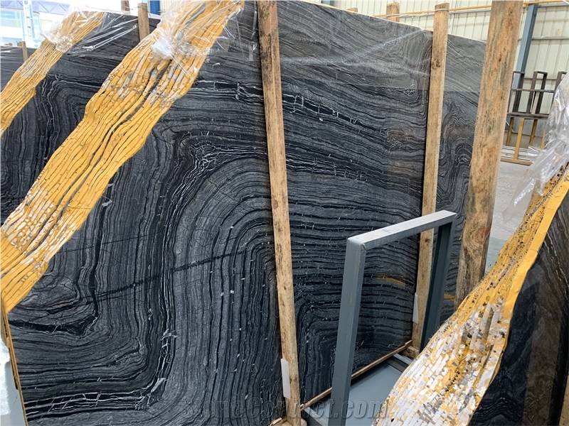 Natural Zebra Black Ancient Wood Vein Marble Flooring Tile