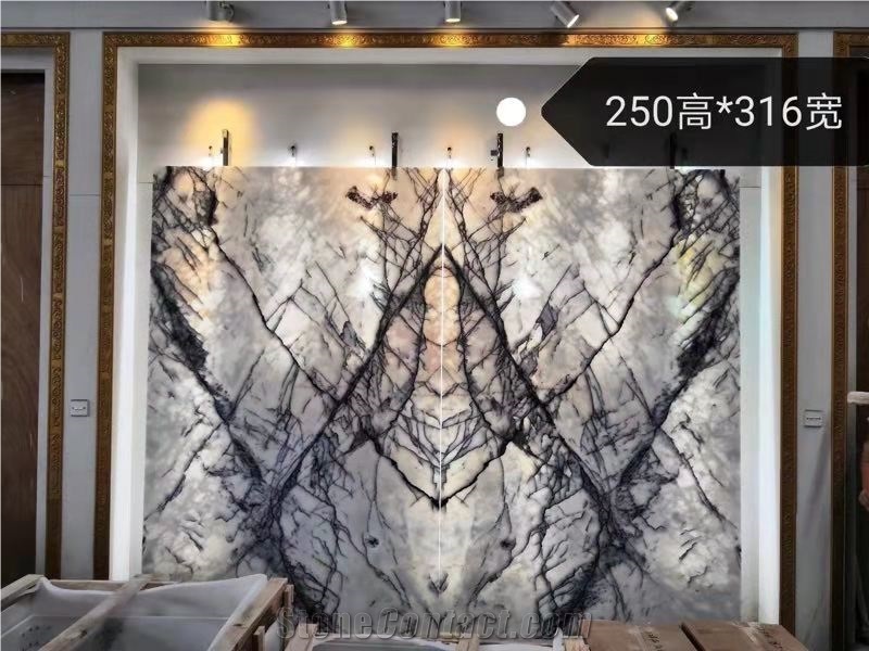 Polished Milas White Lilac Marble Open Book TV Background