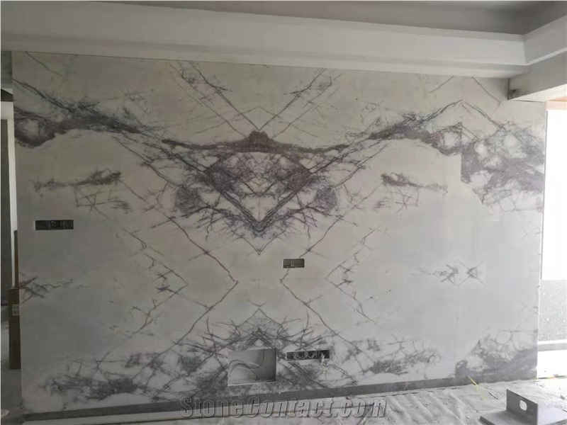 Polished Milas White Lilac Marble Open Book TV Background