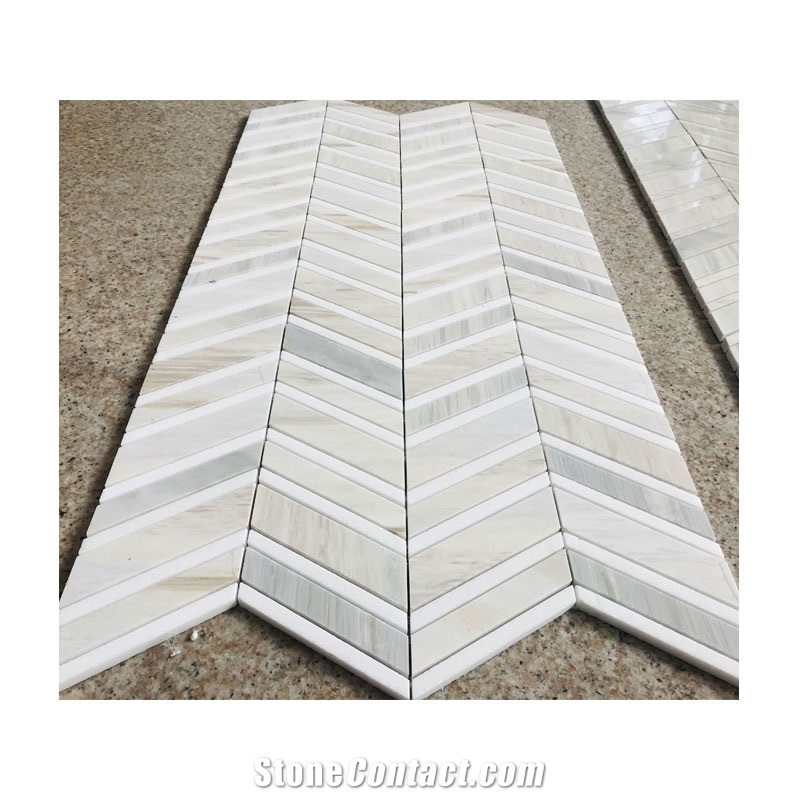 Popular White Chevron Marble Mosaic Pattern Tiles For Wall