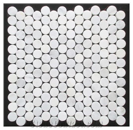 White Circular Penny Round Marble Mosaic Tiles For Kitchen
