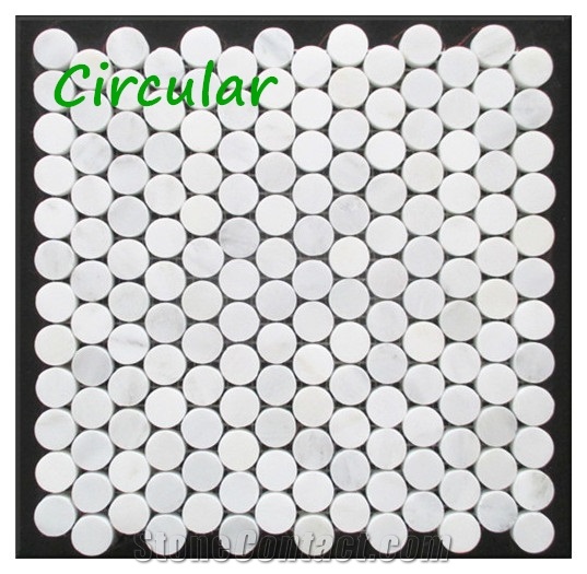 White Circular Penny Round Marble Mosaic Tiles For Kitchen