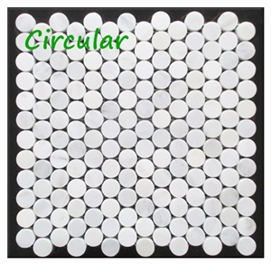 White Circular Penny Round Marble Mosaic Tiles For Kitchen