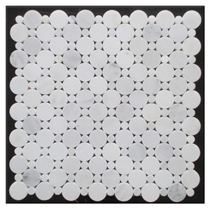 White Circular Penny Round Marble Mosaic Tiles For Kitchen