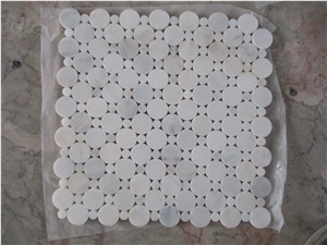 White Circular Penny Round Marble Mosaic Tiles For Kitchen