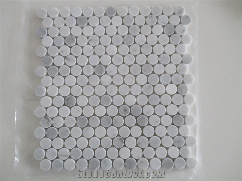 White Circular Penny Round Marble Mosaic Tiles For Kitchen