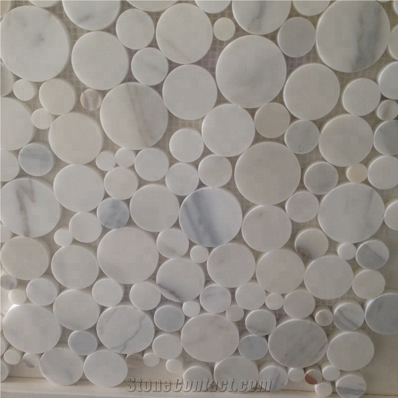 White Circular Penny Round Marble Mosaic Tiles For Kitchen