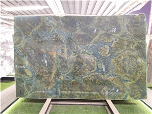 China Peacock Dreaming Green Marble Slabs