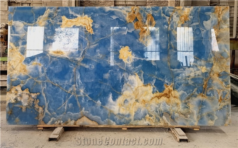 Blue Onyx Bookmatched Wall Floor Slabs Tiles Translucent
