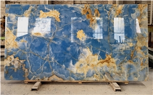 Blue Onyx Bookmatched Wall Floor Slabs Tiles Translucent