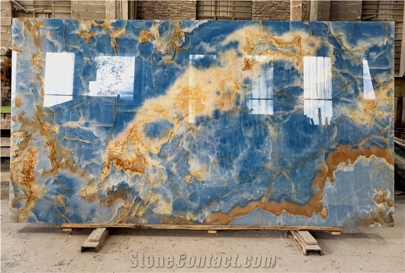 Blue Onyx Bookmatched Wall Floor Slabs Tiles Translucent