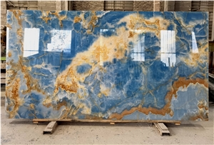 Blue Onyx Bookmatched Wall Floor Slabs Tiles Translucent