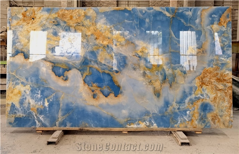 Blue Onyx Bookmatched Wall Floor Slabs Tiles Translucent